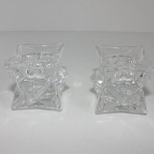 Michael C Fina Fifth Avenue 24% Lead Crystal Star Candle Holders Set 2 Tapered